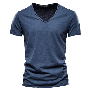 Men's Gym Sport Casual Fitness T-Shirts Solid Color Comfortable Breathable Short Sleeve V Neck Tees Top Summer Plus Size Clothes 1