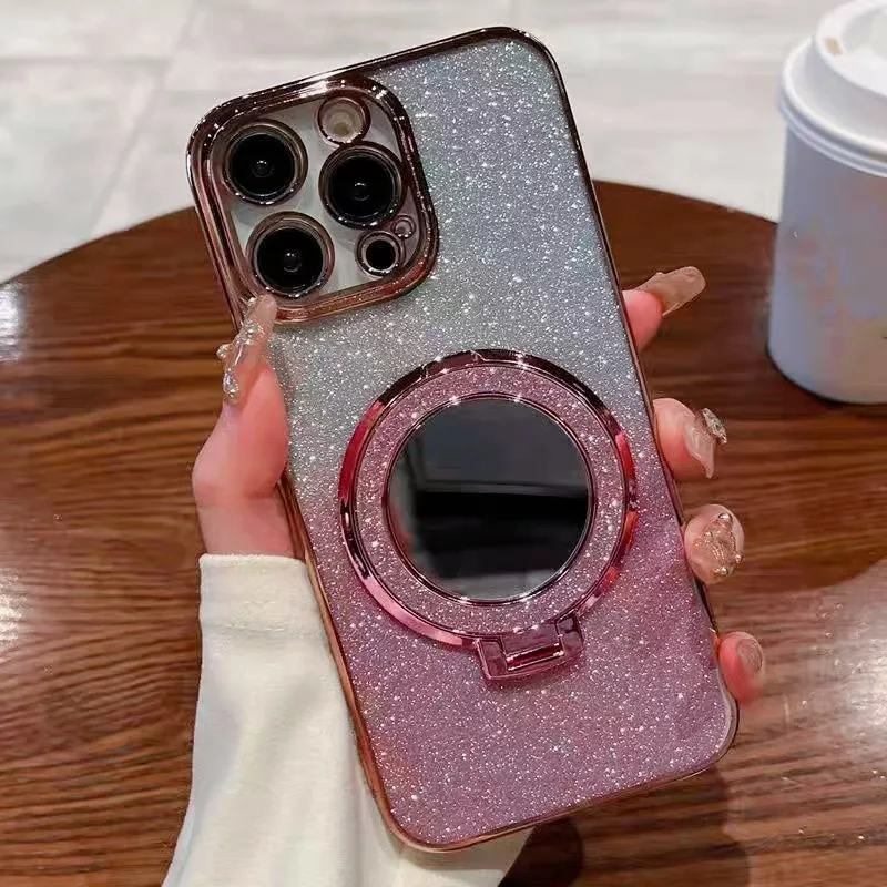 Glitter Shockproof Mirror Stand Magnetic Soft Phone Case