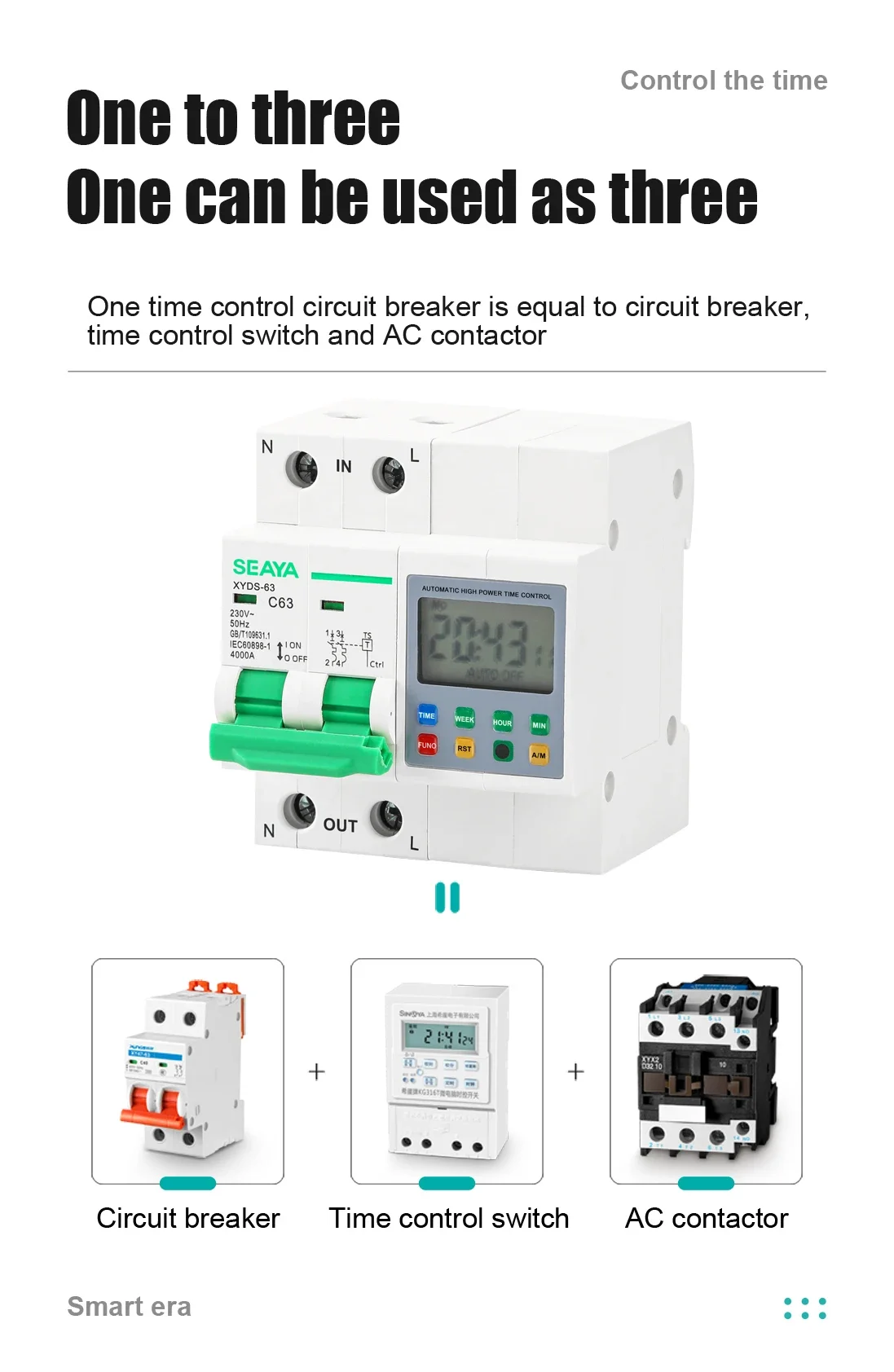 Description Picture 3 of itemSEAYA Switch 63A Din Rail 220V With Ac Contactor 3IN1 Circuit Breaker Time Control Suitable For High-Power Electrical Appliances