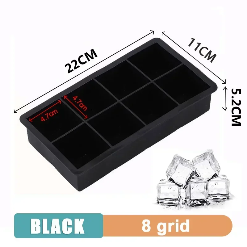 4/6/8 Grid Ice Tray Mould Food Grade Silicone Large Ice Cube Square Tray Mold for Home Fridge Ice Maker Suitable for Beer Whisky