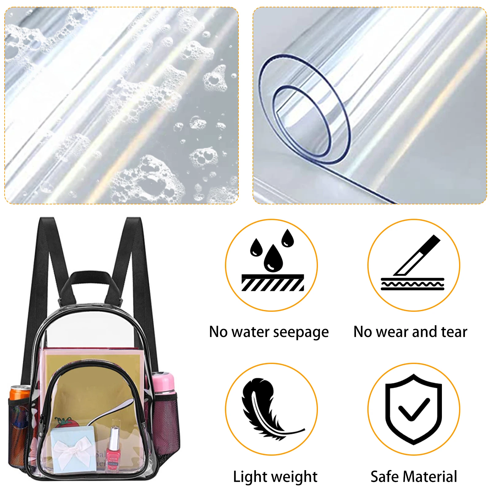 Transparent PVC Backpack for Outdoor Sports and Travel