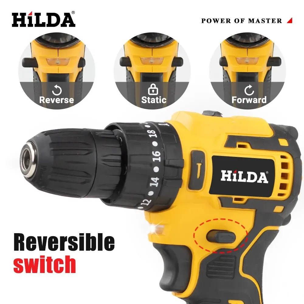 HILDA 21V 리튬 미니 드릴 전기 스크루 드라이버, 미니 무선 전동 공구, 21V 마키타 리튬 배터리용 20 + 1 토크