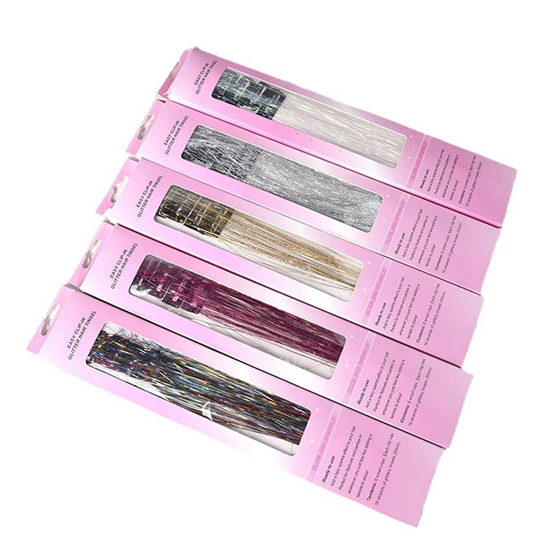 12 pieces of wig extensions, BB clips, laser gold wire, shiny ribbons, straight hair wig extensions