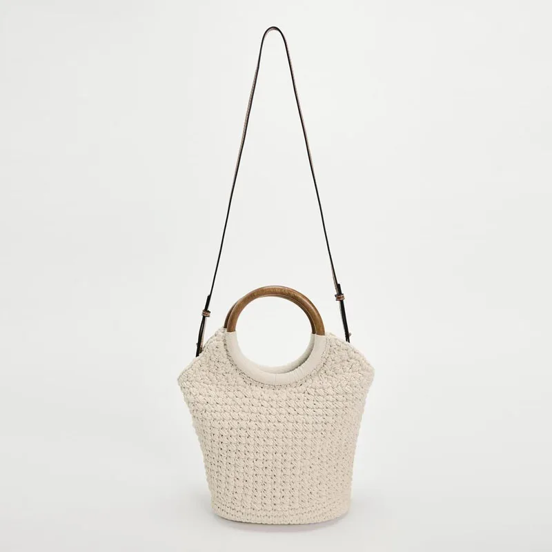 Women Hand Woven Shoulder Bag Solid Color Vacation Straw Handbag Hollow Woven Braid Bag Female Travel Commute Shoulder Bag