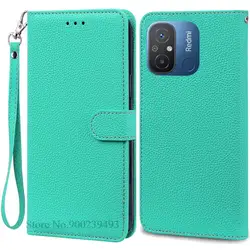 Premium Soft Silicone Leather Wallet Flip Phone Cover - Elegant and Protective Case for Redmi 12C (Sky Blue -Strap)
