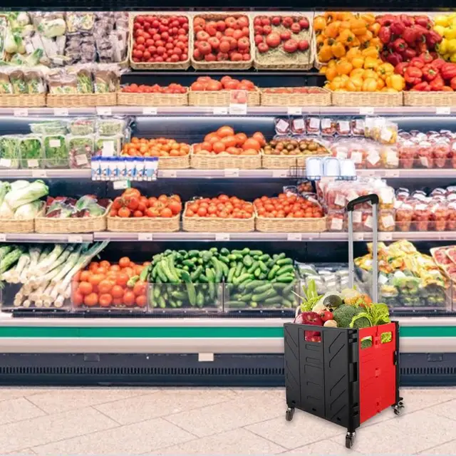 Gördülő Láda Összecsukható Húzó Hordozható Közüzemi Bevásárlókosár Utazási Bevásárláshoz Mozgó Tárolóhasználat - Image 5