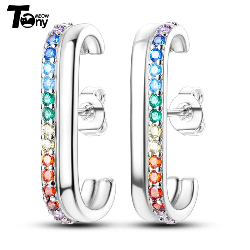 925 Sterling Silver Hoop Earrings For Women Star Moon Paint Feather Musical Note Colorful Zircon Fashion Earrings Women Gift