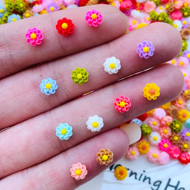 6mm Kawaii Cute Mixed Flowers Flat Back Resin Cabochons Scrapbooking DIY Jewelry Craft Decoration Accessorie J56 100Pcs resin ornaments