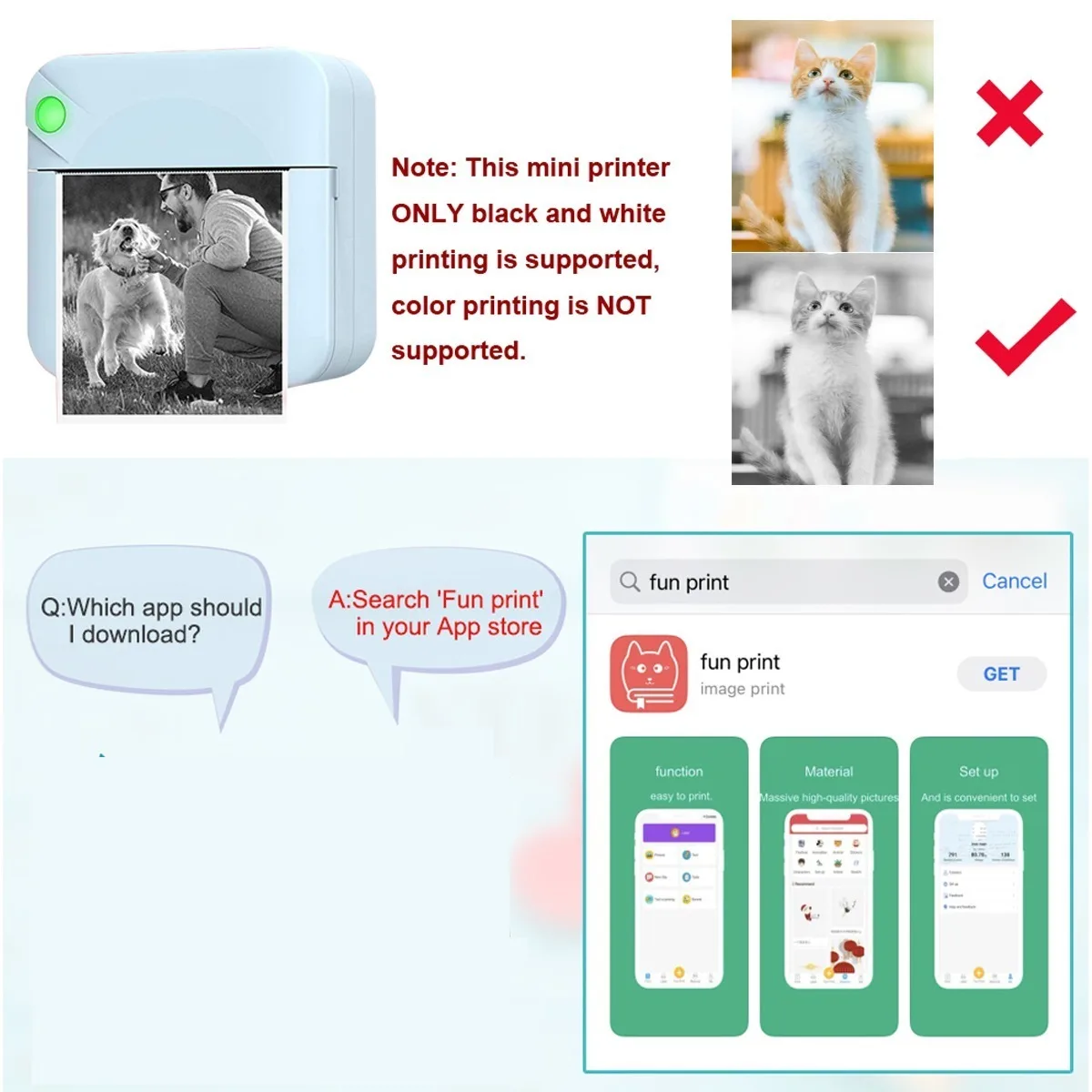 Inkless Sticker Printer Mini Thermal Printer with Roll of Thermal Paper, Wireless Pocket Printer Smart Portable Receipt