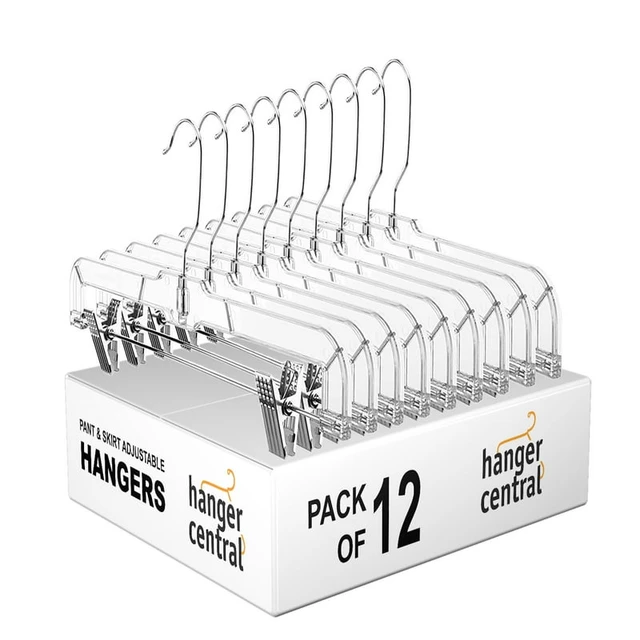 14 Clear Plastic Skirt Pant Clothes Hangers W/ Clips [100 PACK] [HEAVY DUTY]