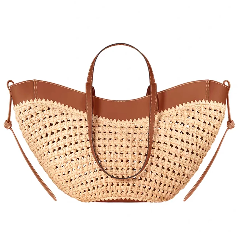 Borsa a tracolla in paglia intrecciata, popolare con manici lunghi e corti, colore abbinato all'ascella, borsa a secchiello da donna._voghion.com