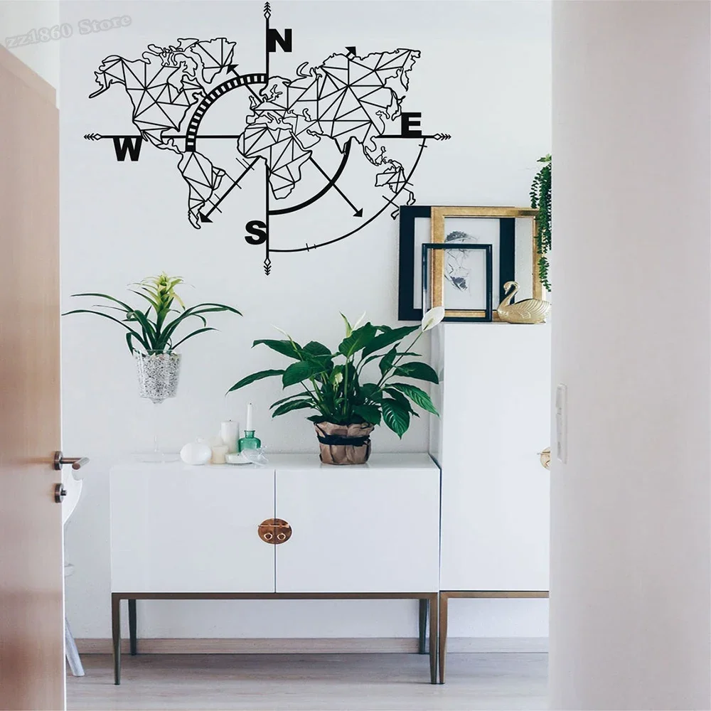 Mappa Del Mondo Decalcomania Della Parete Mappa Del Mondo Geometrica Bussola Wall Sticker Home Office Decorazione Accessori Vinile Appeso A Parete B85