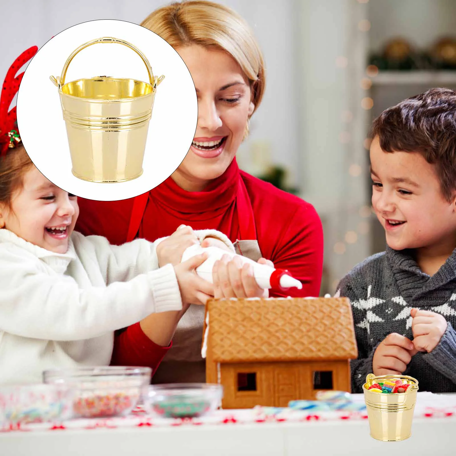 10 Pcs Candy Box Mini Buckets Golden Color Plastic Party Supplies Festival Decorations Gift Holder Storage Solution