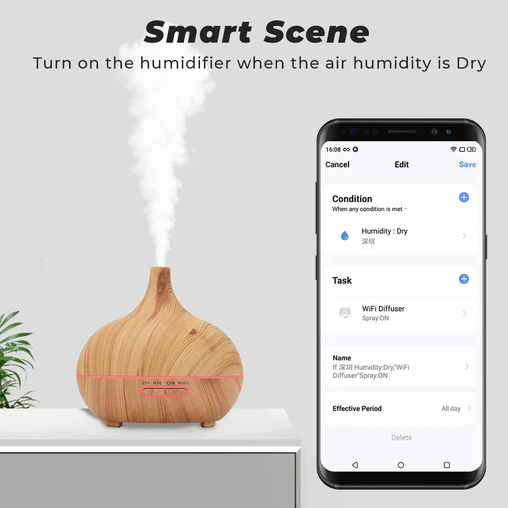 Tuya Smart WiFi Humidifier Essential Aroma Oil Diffuser Ultrasonic Air Humidifier Mist Maker Home Fragrance for Alexa Google
