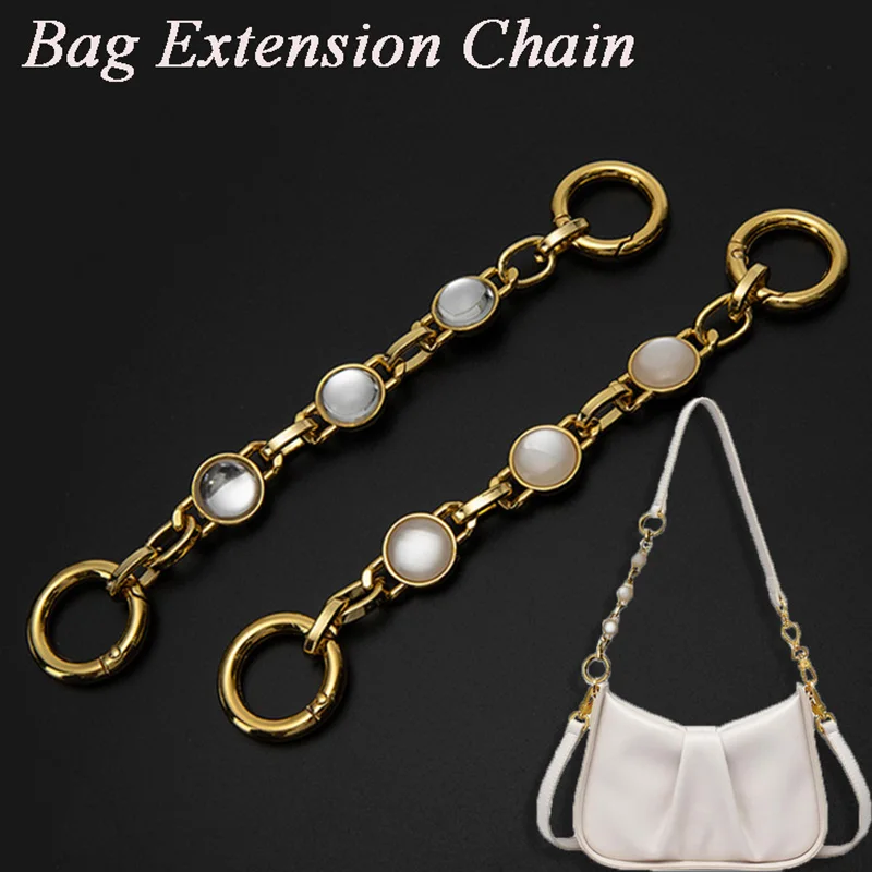 Purse Strap Extender Rhinestone Beads Short Bag Chain Handbag Handle With  Buckle Metal Splicing Gold Keychain