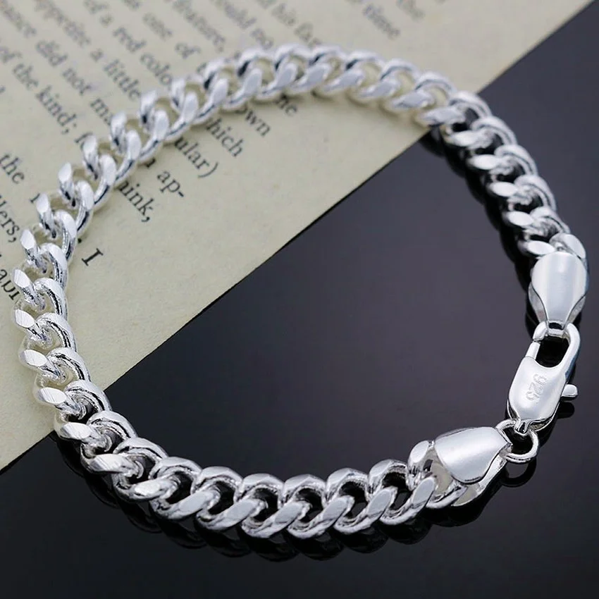 

Fine 925 silver charm 8MM solid geometry Bracelets for women man classic party Wedding accessories Jewelry gifts