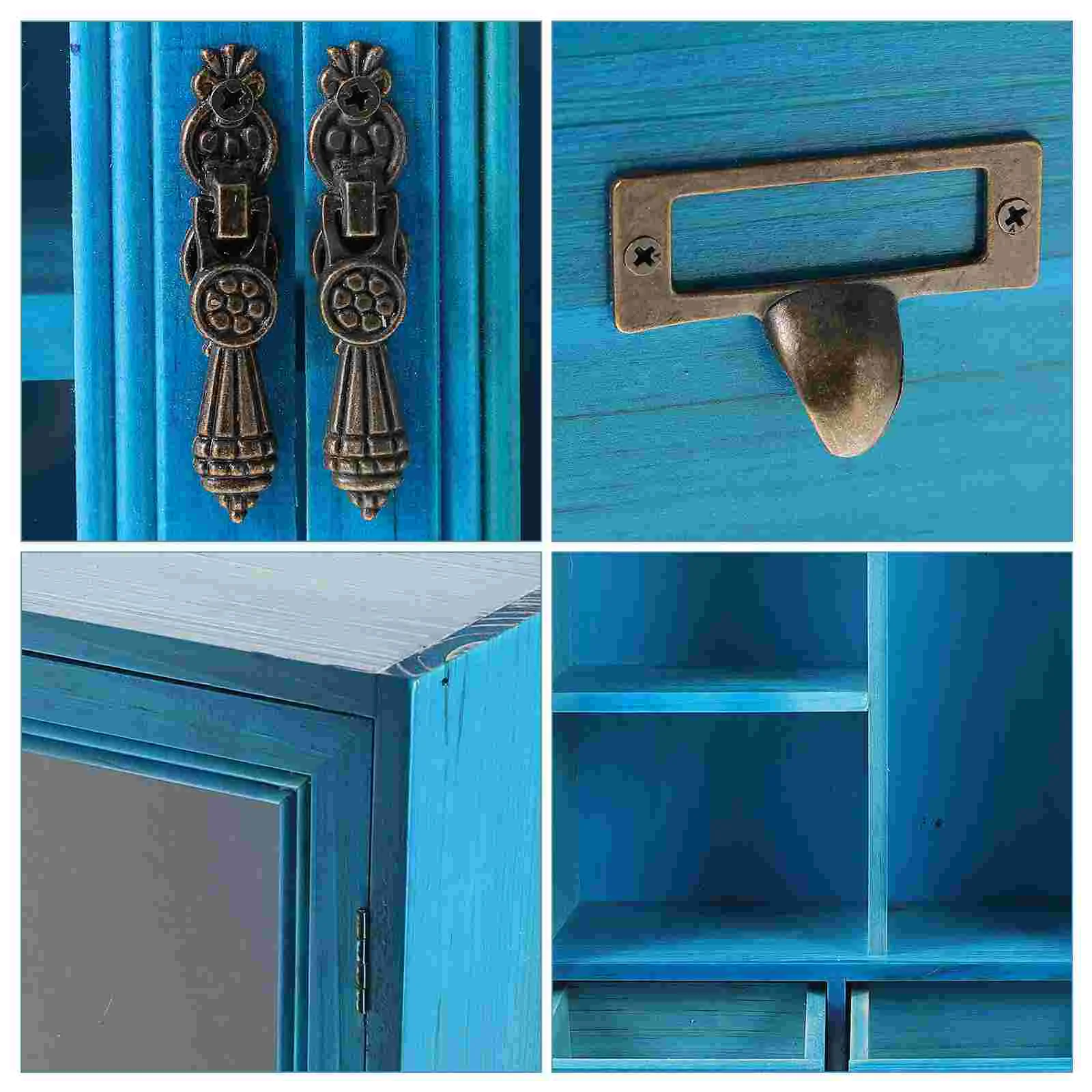 Blue Wooden Wall Cabinet Storage Display Furniture