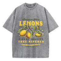 Summer Fresh Lemons Prints Washed T-Shirts Womens Cotton Oversized O-Neck Tops Street Vintage Short Sleeve Casual Woman Clothes