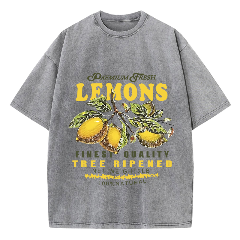 Summer Fresh Lemons Prints Washed T-Shirts Womens Cotton Oversized O-Neck Tops Street Vintage Short Sleeve Casual Woman Clothes