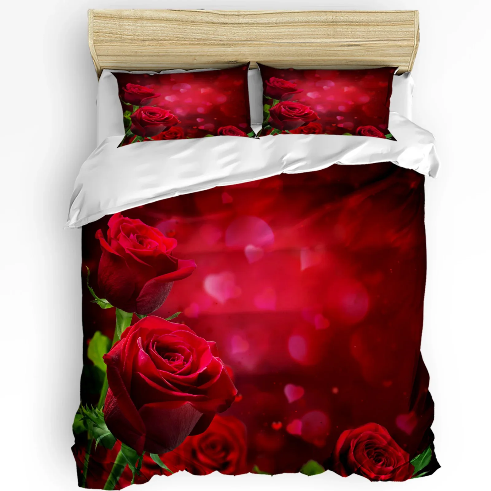 

Red Rose Flower Romantic Printed Comfort Duvet Cover Pillow Case Home Textile Quilt Cover Boy Kid Teen Girl 3pcs Bedding Set