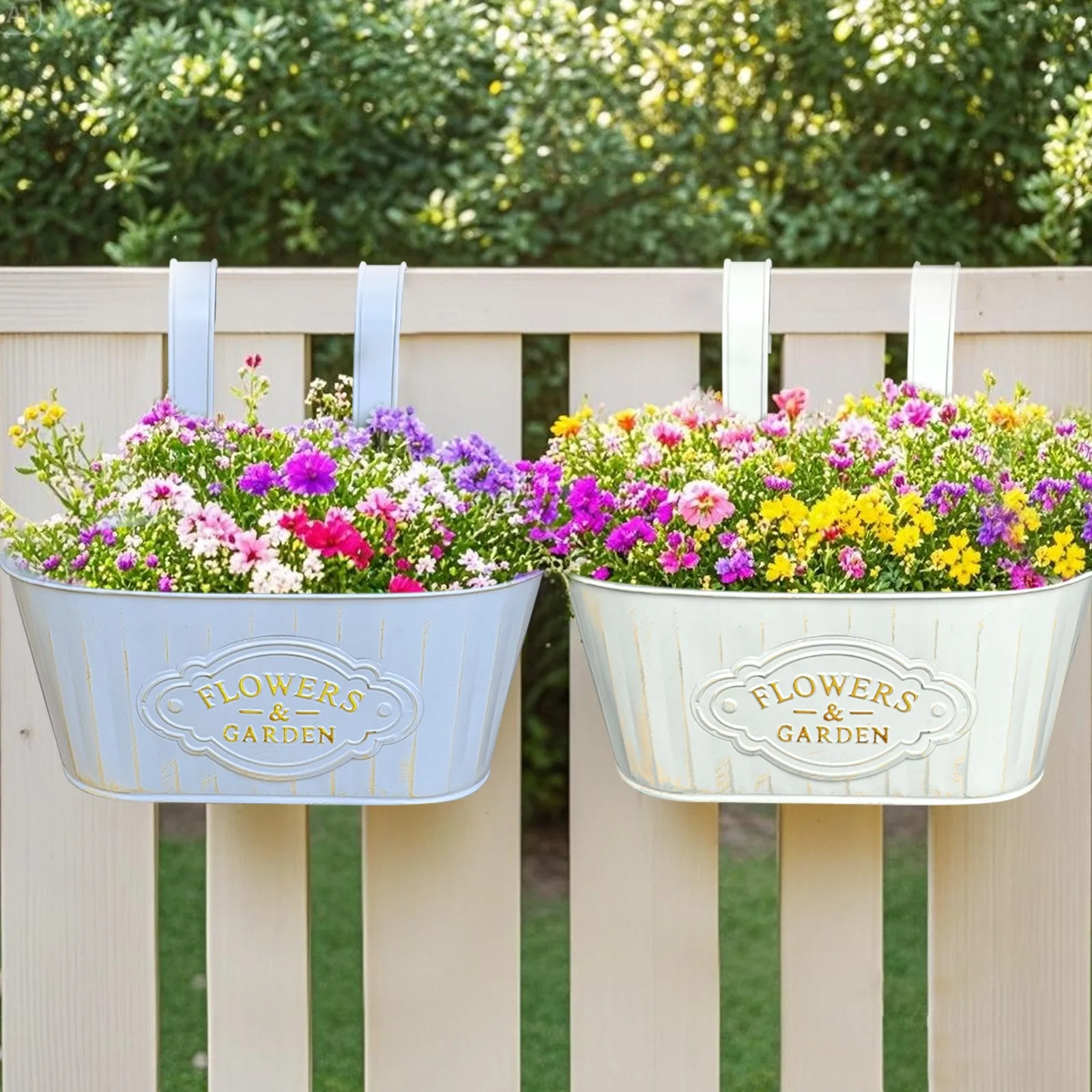 Over Fence Hanging Pots Iron Hanging Flower Pot Railing Planter for Home Garden Fence Metal Hanging Planter for Outdoor