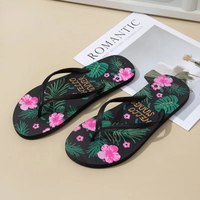 Women's Flip Flops for Beach Vacation, Fashion Candy Colored Casual Beach Flip-Flops, Ladies's Flowers Slippers for Outdoor Wear