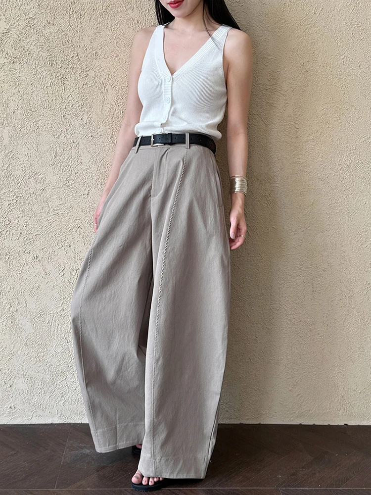 [EAM] High Waist White Pocket Brief Shaped Long Wide Leg Pants New Trousers Women Fashion Tide Spring Autumn 2026 1DJ0735