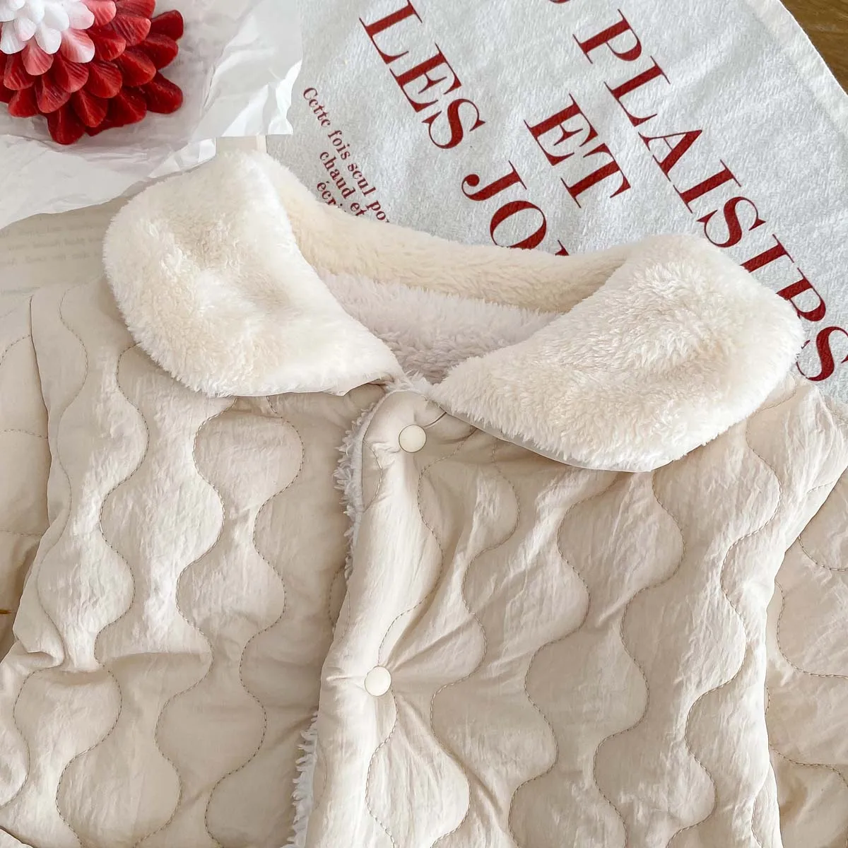 Ins Baby fleece-lined Winter Baby Clothes for Boys and Girls Rhomboid liahmian Cardigan Lapel Korean-style Newborn Warm Cotton-p