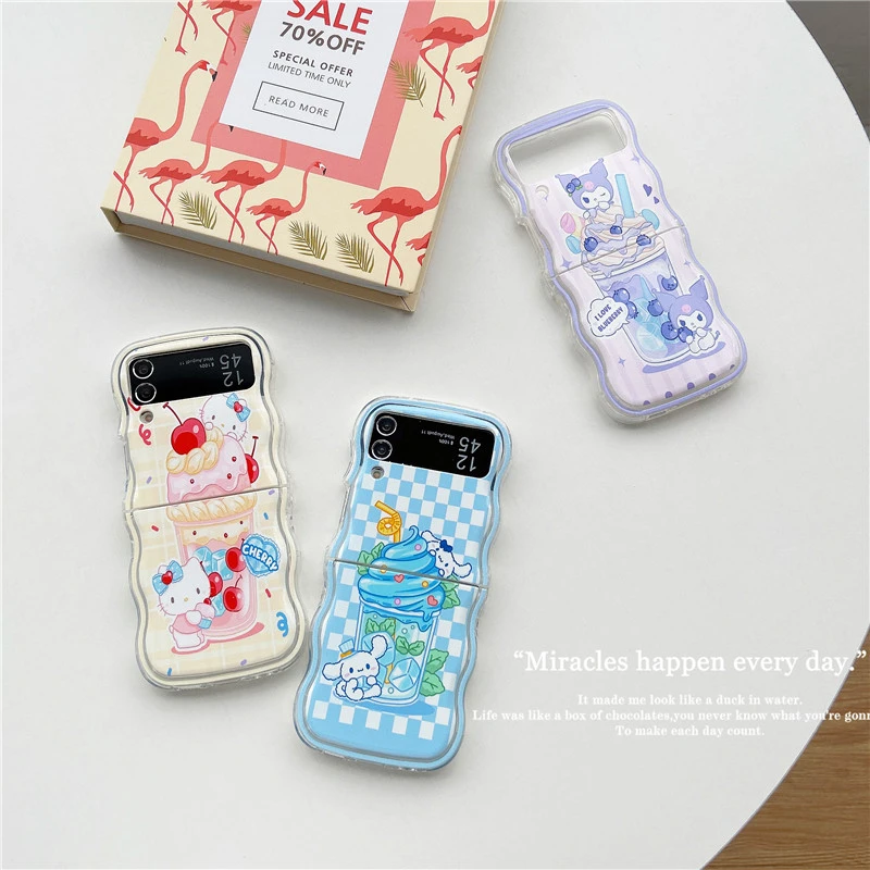 Cool Custodia Per Telefono Ondulata Anime Cute Purple Kuromi Melody Cherry Hellobyet Per Samsung Galaxy Z Flip 3 4 5 Cover
