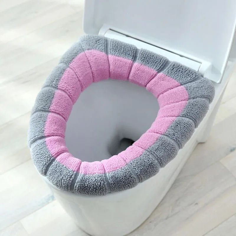 Winter Warm Toilet Seat Cover Washable Bathroom Toilet Pad Cushion With Handle Thicker Soft Mat Knitting Warmer Closestool Mat Toilet Seat Cover Toilet Mat