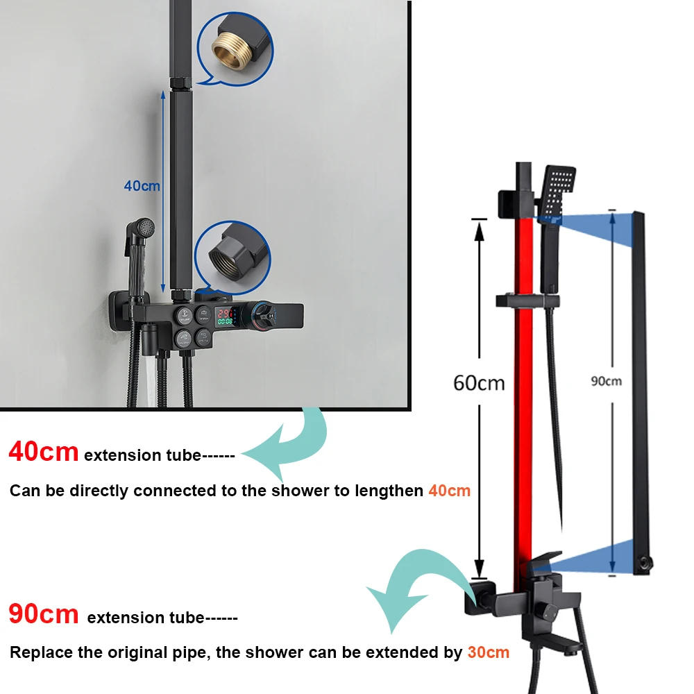 Square Extension Tube Shower Faucet Universal Interface Extend Tubes