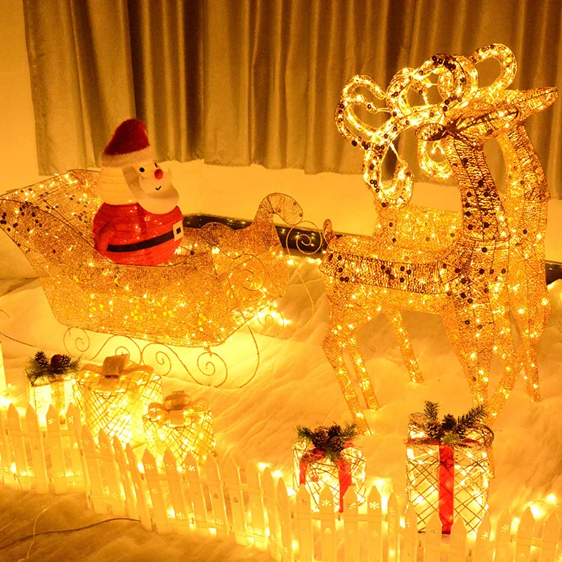 

Christmas luminous wrought iron elk cart decorations hotel shopping mall window holiday atmosphere large scene set decoration