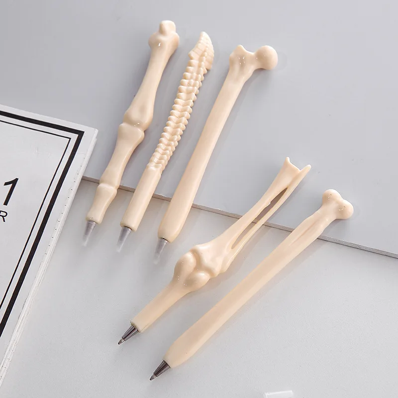 Ballpoint Pens 100 Pcs Black Blue Ink Creative Personality Bone Pens Exotic Stationery Funny Bone Pens