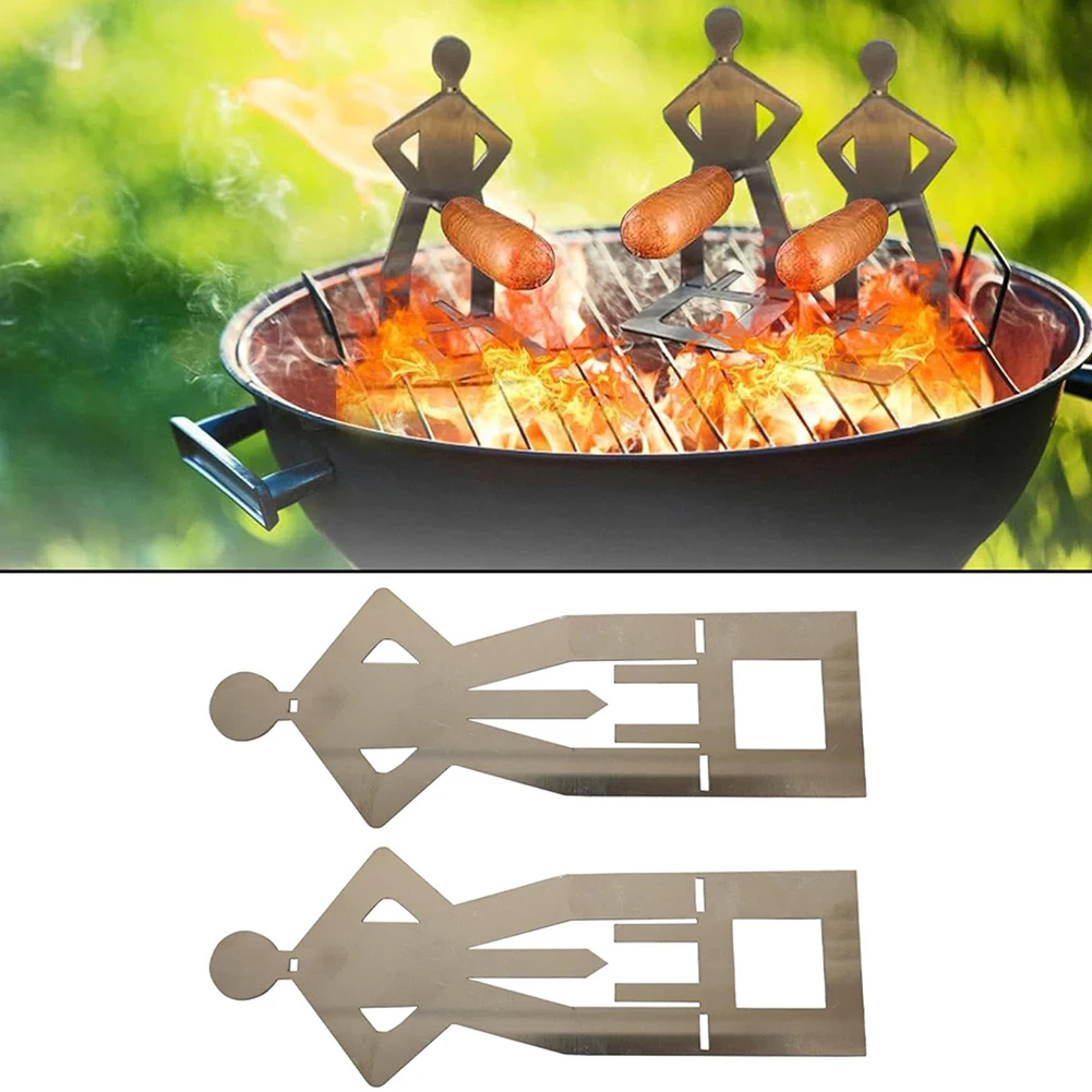 Stainless Steel BBQ Sausage Roaster Holder Funny Standing Man Sausage Rack for Camping Picnics Hotdog Holder Grill Accessories