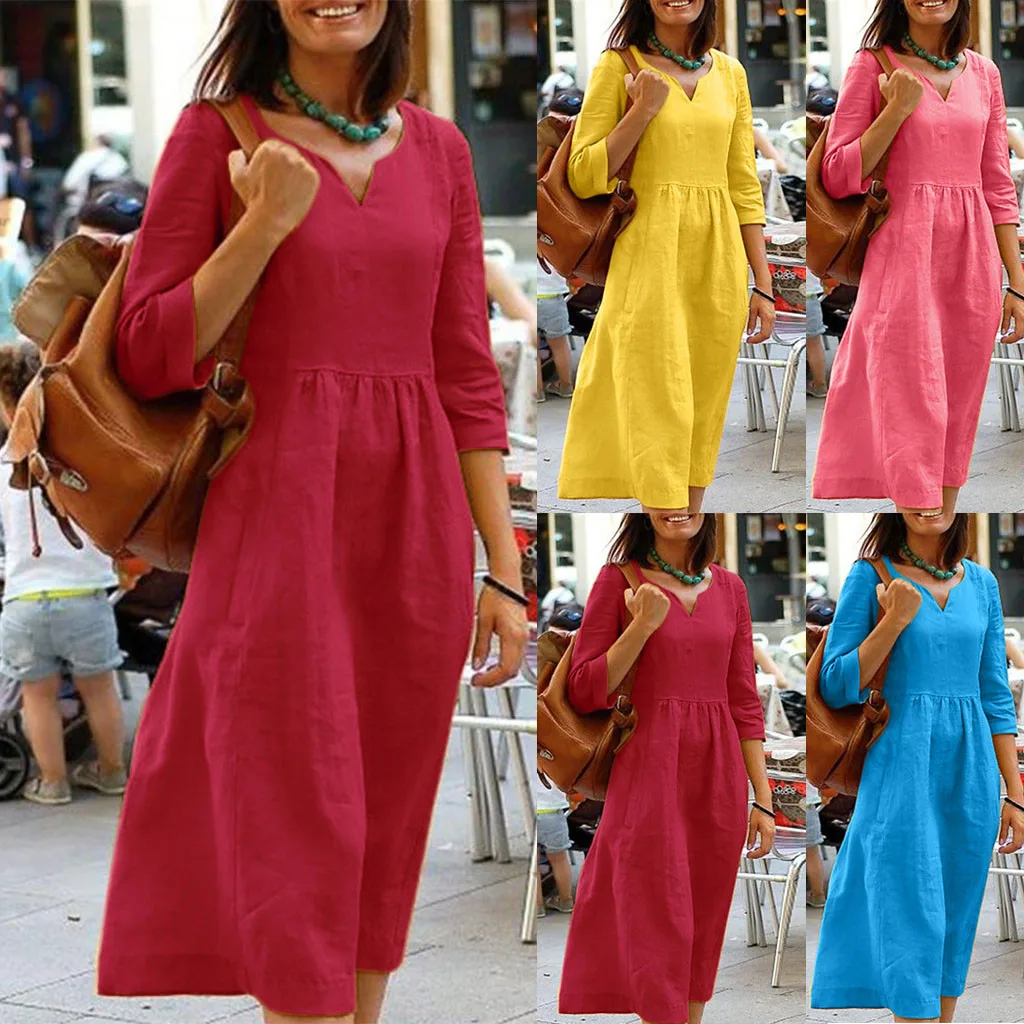 

Lined Dress Women Women's Summer Casual 3/4 Sleeve V Neck Party Dresses Swing Dress Floral Maxi Dresses for Women