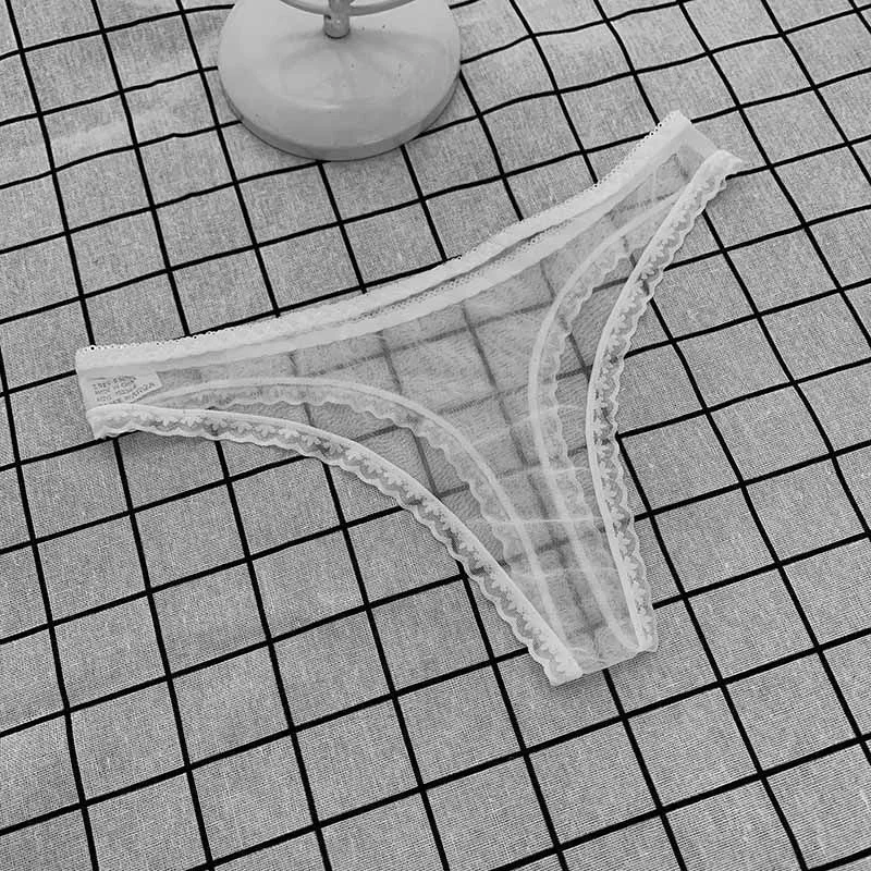 1-2 Pcs Sexy Transparent Thong Panties Women Lace See Through Crotch Mesh Bottom Sexy Seamless Low-rise T-pants Underwear