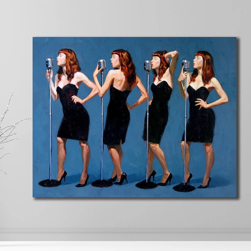 Singer Canvas Wall Art,Music Art Print On Canvas Wall Decor,Red Haired Girl Canvas Painting,Jazz Club Living Room Home Decor