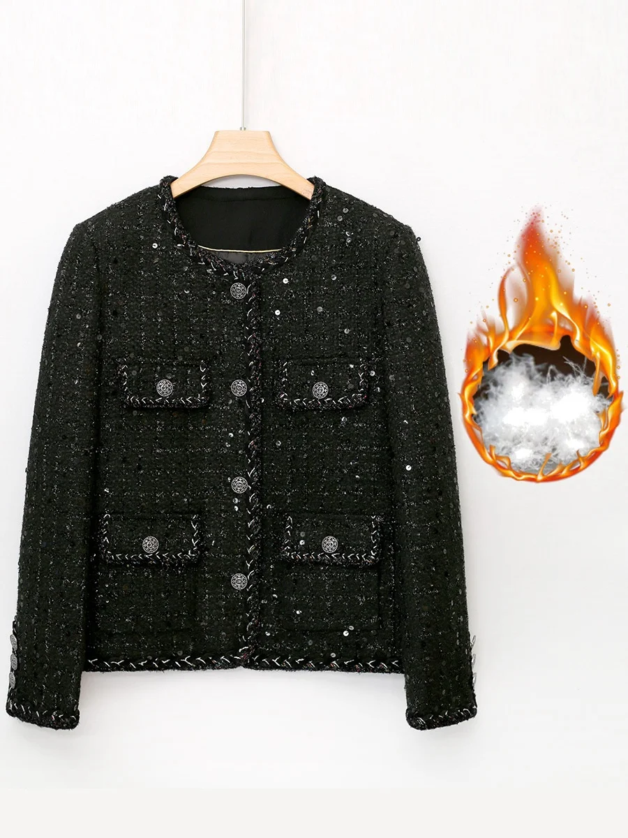 

Женское твидовое пальто с гусиным пухом B943, модное пальто в Корейском стиле на осень и зиму