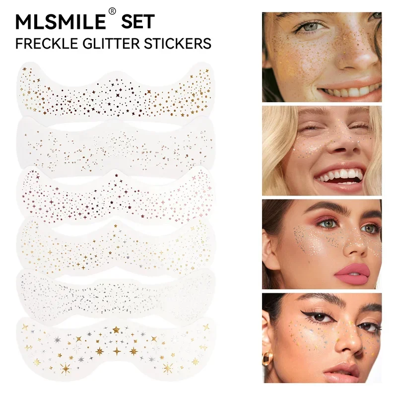 6pcs Hot Stamping Freckles Makeup Patches Waterproof Freckles Stickers Tattoo Glitter Bright Face Art Tattoo Sticker Gold Spot tattoo sticker,fake freckles stickers,makeup stickers