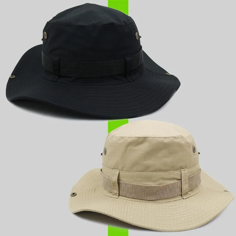 Custom Print Logo Outdoor Sunscreen Big Eaves Camping Bucket Hat Men and Women Denim Sunshade Drawstring Breathable Fishing Cap 3