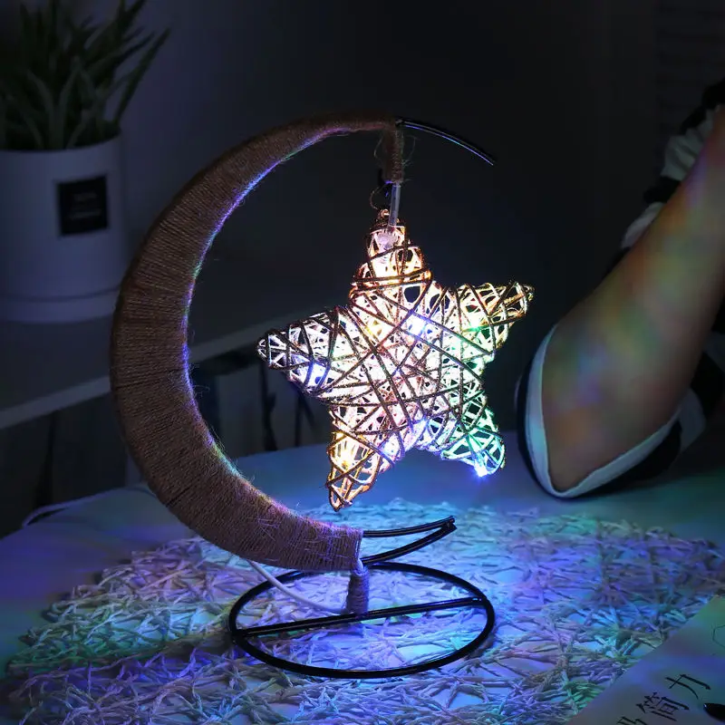 

Bedside Lamp Bedroom Bedside Girl Heart Eye Protection Small Night Lamp Light Cute Led Rattan Art Table Lamp Birthday Gift