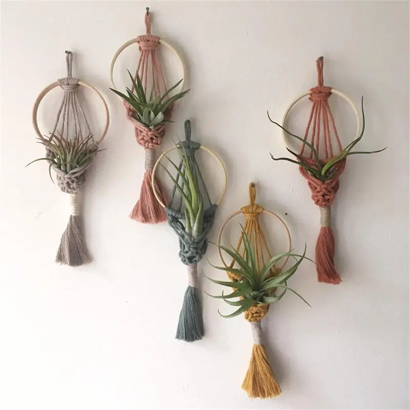 Various Colours Macrame Air Plant Holder Bohemian Style Cotton Hand Weaving Hanging Planter For Home Decor Interior Decoration