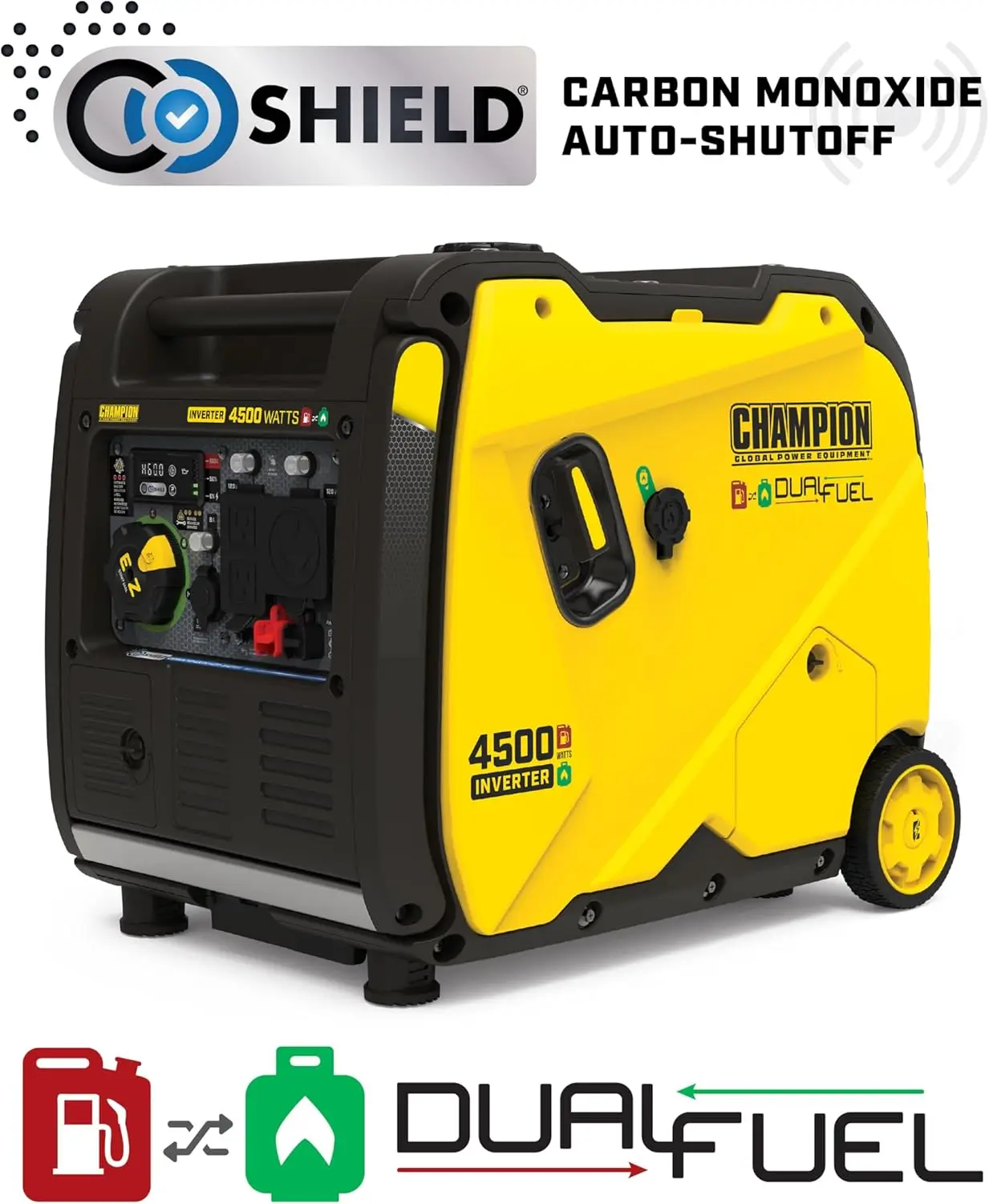 Portable Gas Generator 4500 Watt Electric Start Dual Fuel RV Ready Portable Inverter Generator Quiet Technology CO Shield Parallel Ready