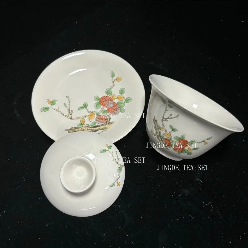 170ml Chinese Handmade Ceramic Gaiwan Teacup Hand-painted Flowers Tea Tureen Travel Tea Bowl Porcelain Tea Set Accessories