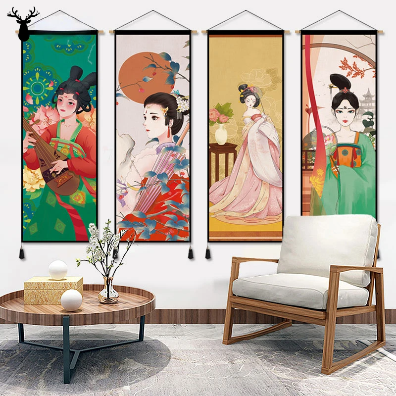 

Scroll Wall Painting Classical Beauty Vintage Living Room Aesthetic Home Decoration Tapestry Wall Art Anime Poster Home Decor