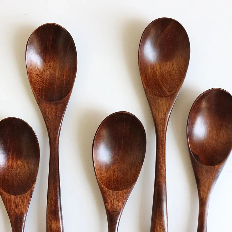 Japanese-style Nanmu Dark Tone Soup Spoon Solid Wood 20*4cm for Eating