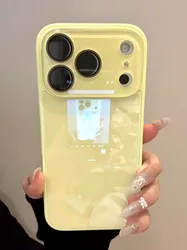 Luxury Tempered Glass Shockproof Camera Protection Case with Glossy Finish - iPhone 14 Pro (Yellow)