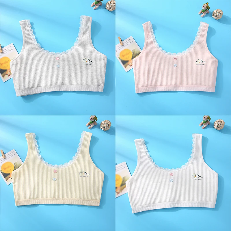 Teenager Soft Cotton Puberty Underwear Children Girls Sports Top Girl Cute Printing Training Bras Summer Kids U-Back Top Vest