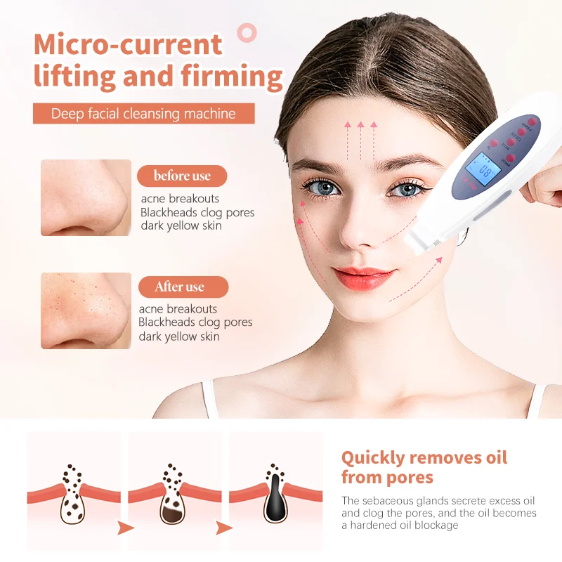 Upgraded Multi-Function Skin Scrubber Facial Spatula Blackhead Remover 4 Modes LED Display Pore Cleaner For Deep Cleasing