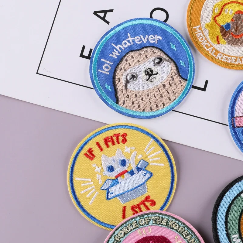 Set of 5 Trendy Round Cartoon Animal Embroidery Patches for Clothing, Shoes, Hats, and Bags
